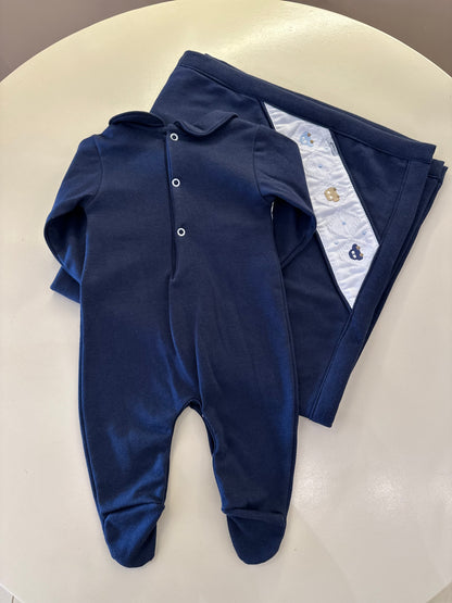 Saída de Maternidade Algodão Marinho Carrinhos Bordados - Roana