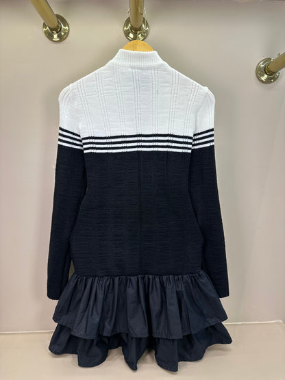 Vestido Teen Manga Longa Tricot Babados Preto - Two In