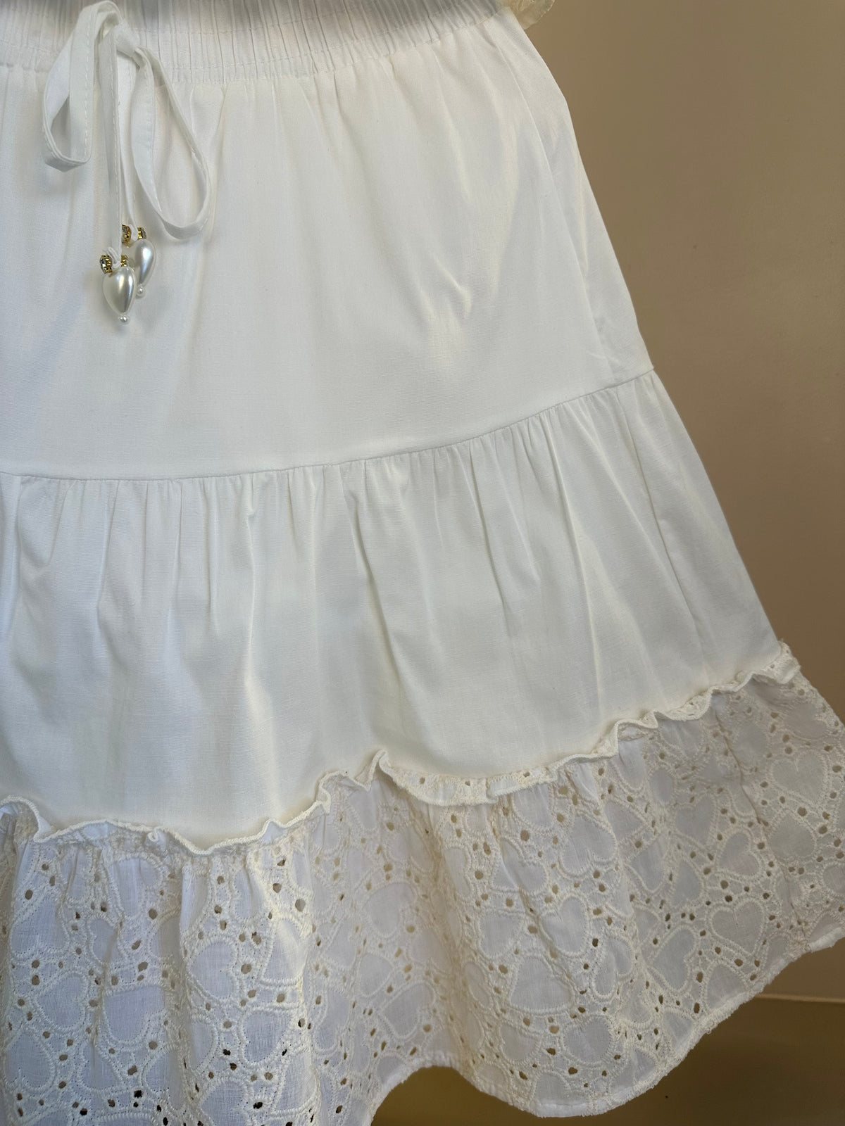 Conjunto Infantil Blusa Cropped Bordado de Coração e Saia Midi - Gabriela Aquarela