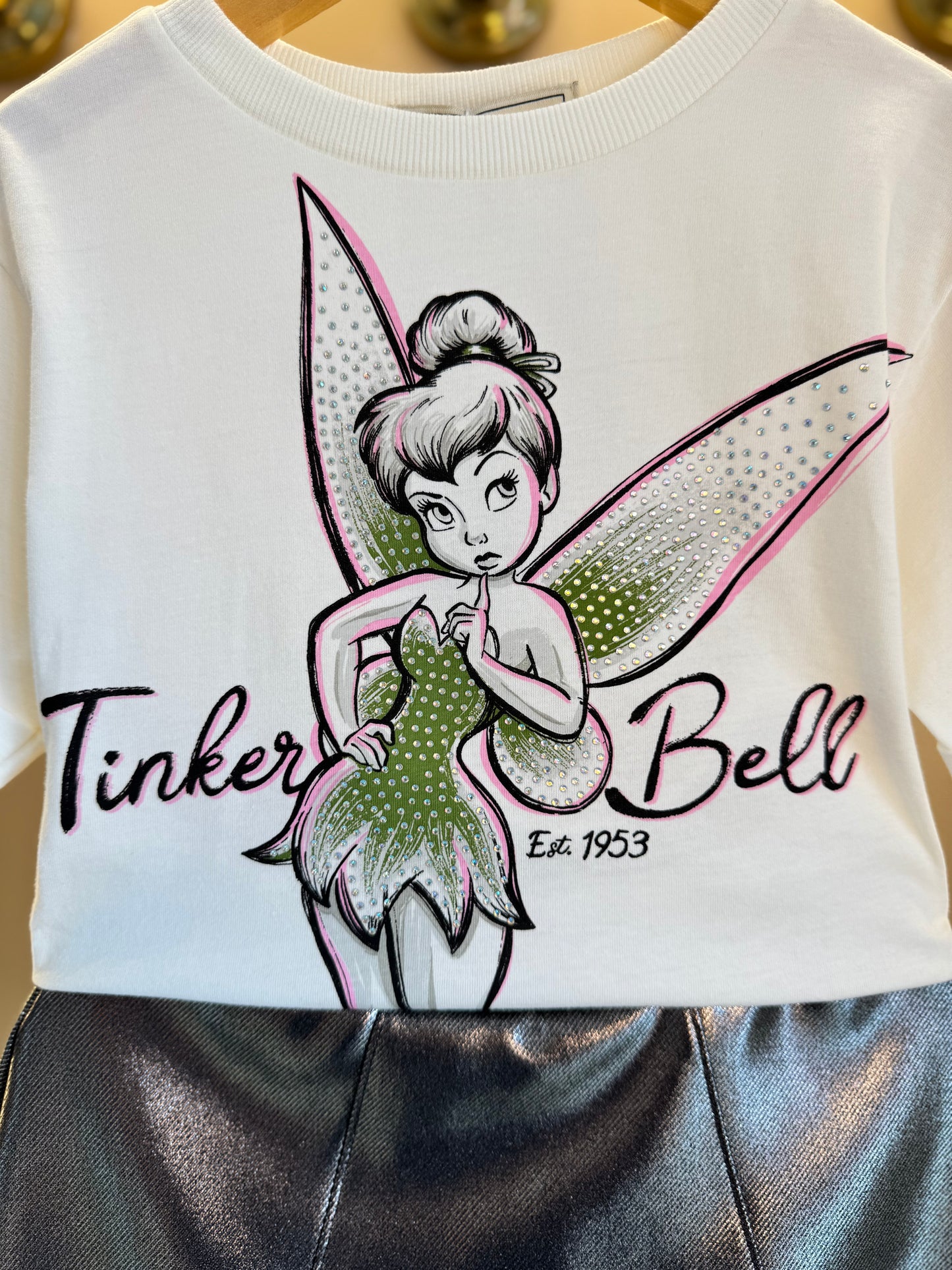 Conjunto Infantil Blusa Tiker Bell Off White e Saia Foil Prata - Animê Petite