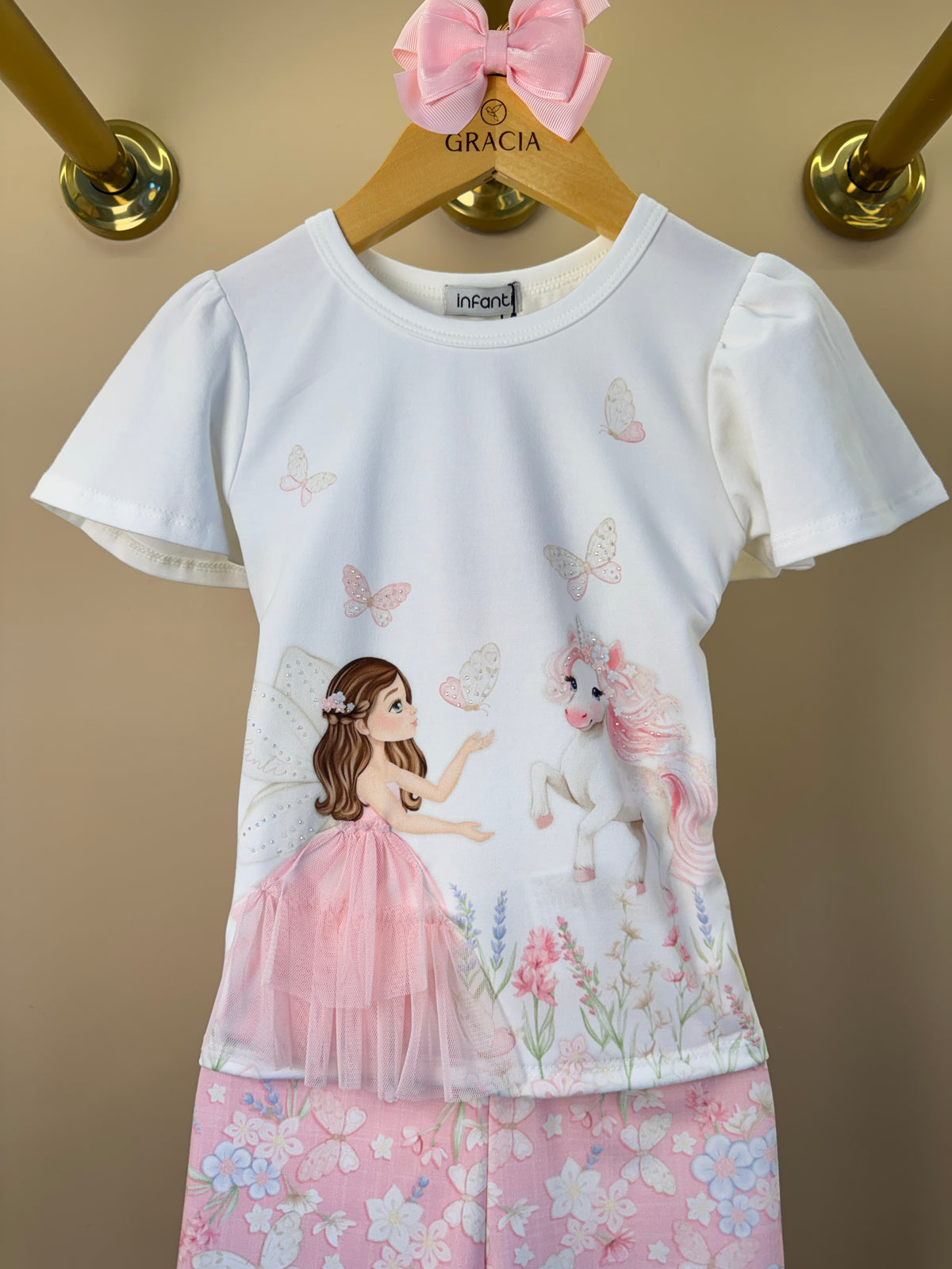 Conjunto Infantil Blusa Princesa  e Shorts Bike Rosa - Infanti
