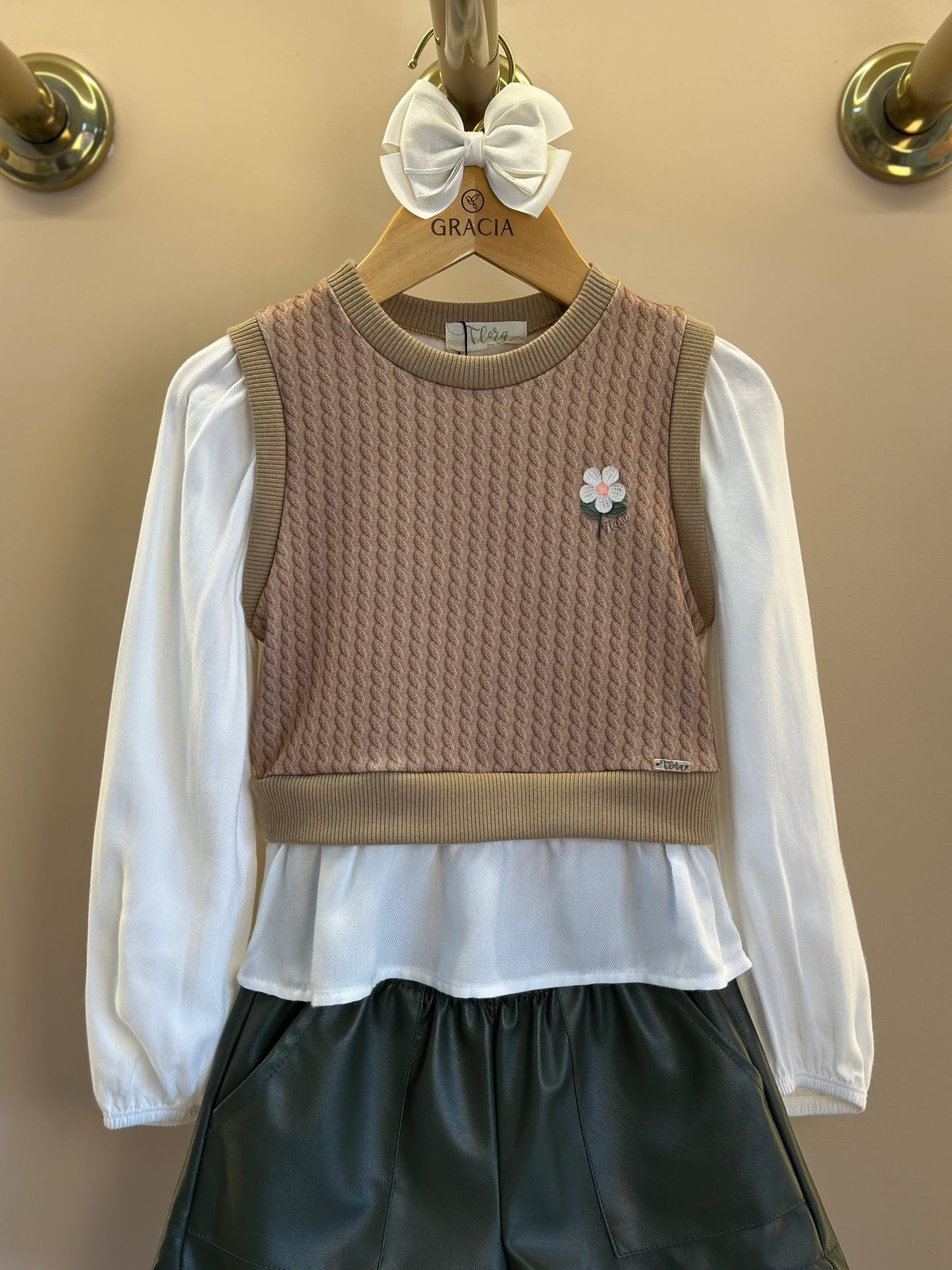 Conjunto Camisa Sobreposição e Shorts  Couro Tech Verde - Infantil