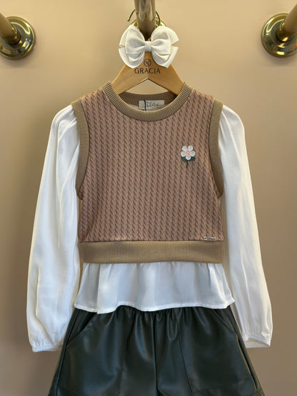 Conjunto Camisa Sobreposição e Shorts  Couro Tech Verde - Infantil