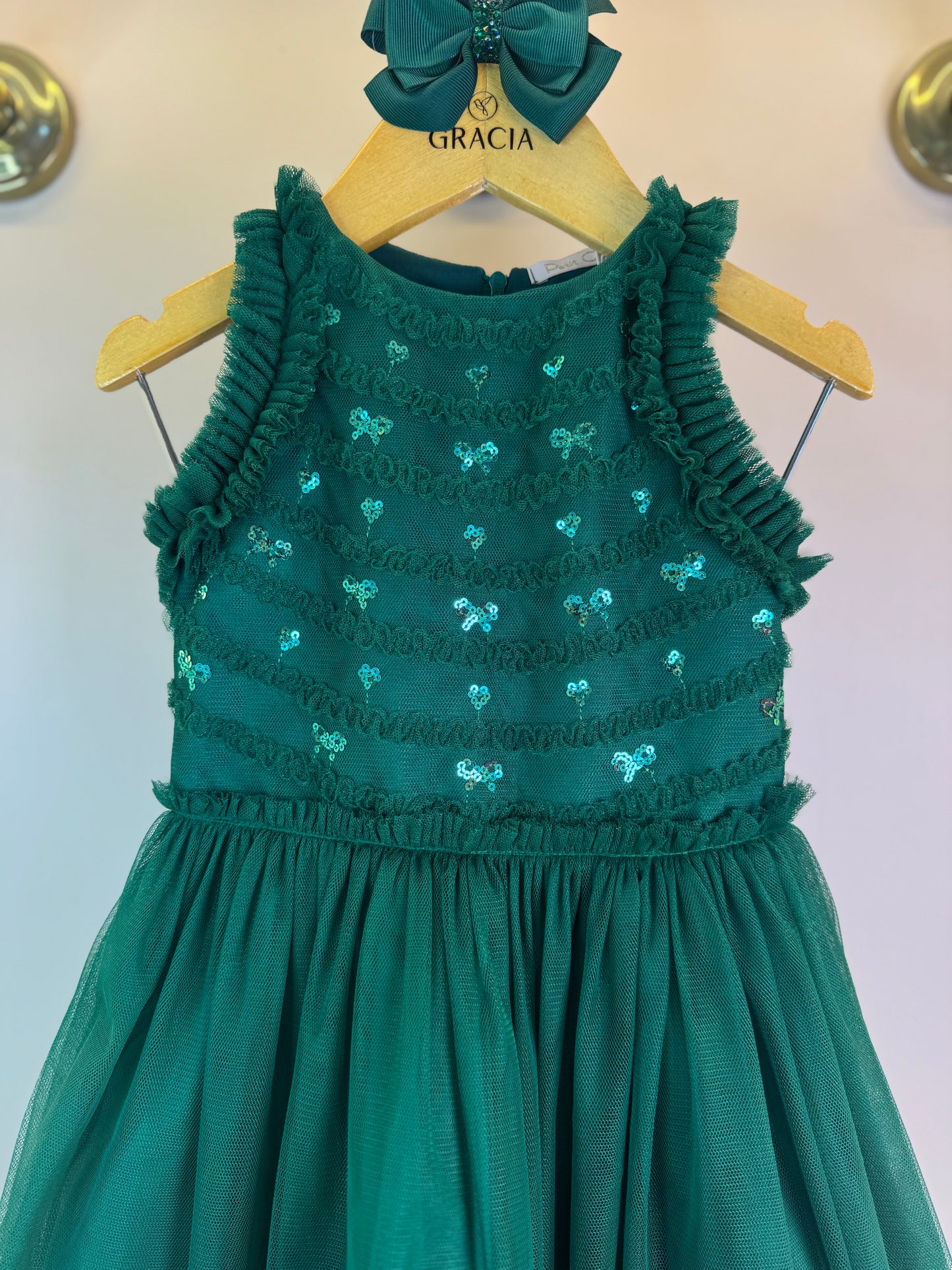 Vestido Infantil Tule Esmeralda com Paetês - Petit Cherie
