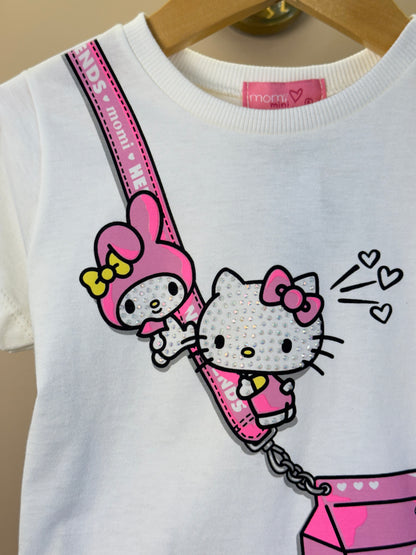 Conjunto Infantil Blusa Hello Kitty Com Strass e Shorts Legging Rosa - Momi