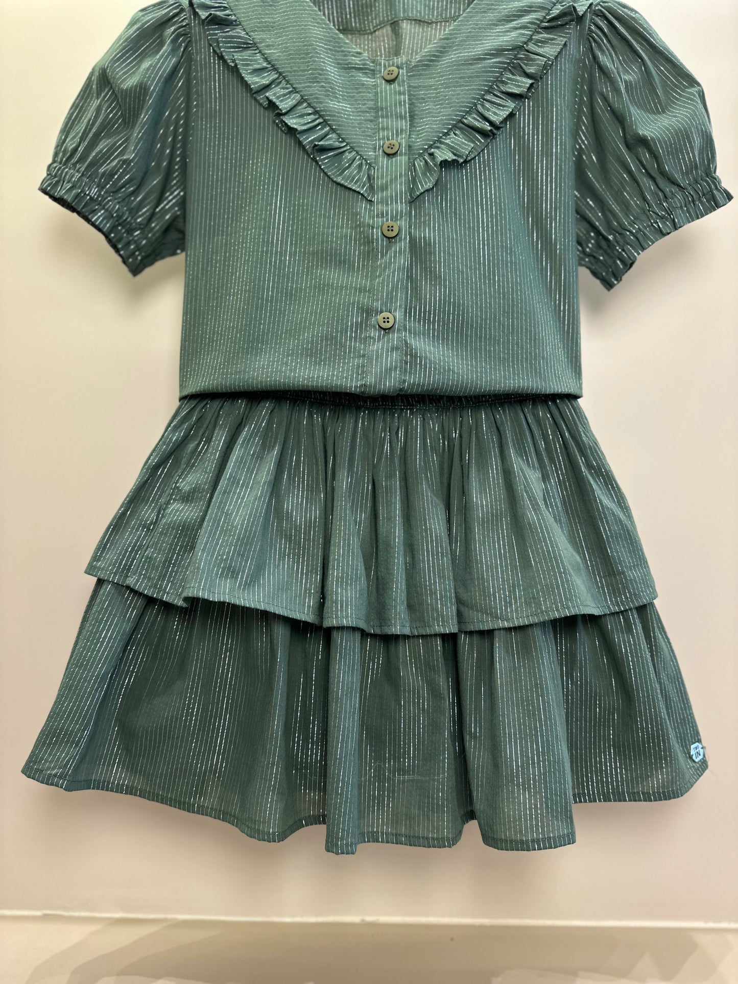 Conjunto Teen Blusa e Shorts Voil Lurex Verde Oliva - Two In