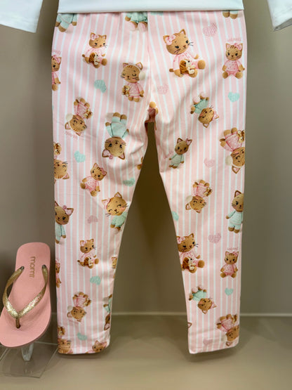 Pijama Infantil Blusa ML Sweet Dreams e Legging Ursinhas Rosa Claro - Infanti