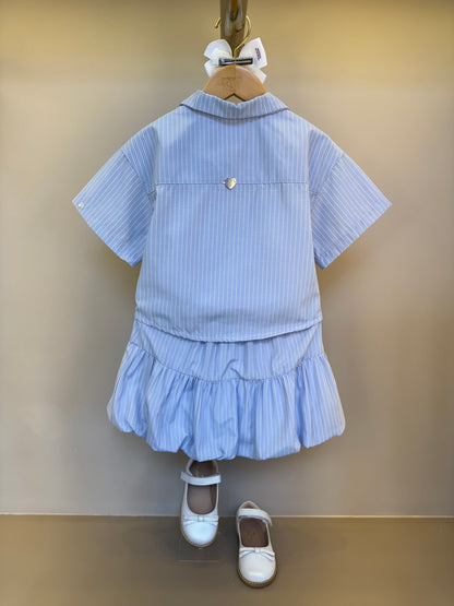 Conjunto Infantil  Saia Com Detalhes  Camisa Listrada Blusa Branca - Gabriela Aquarela