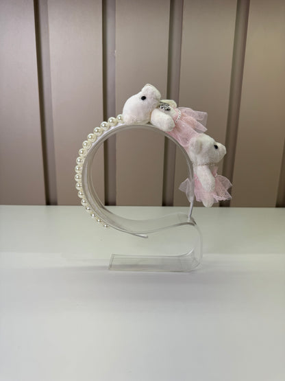 Arquinho Infantil de Ursinhas Bordado e Pérolas - Luluzinha