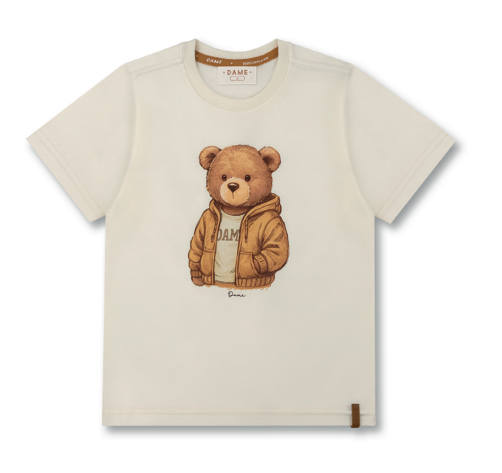 Camiseta Infantil Algodão Teddy Jaqueta Off White - Dame
