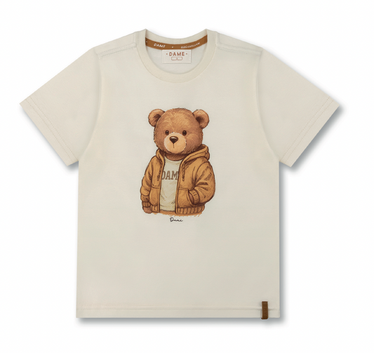 Camiseta Infantil Algodão Teddy Jaqueta Off White - Dame