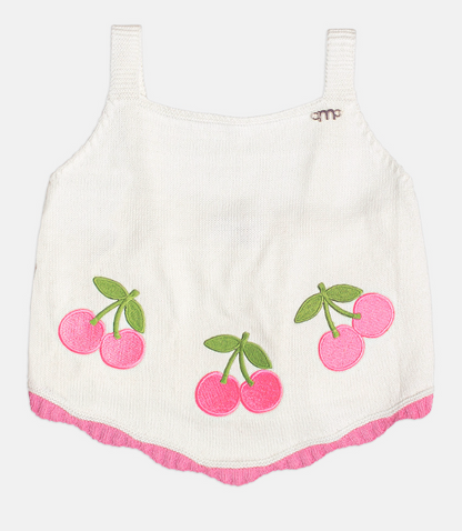 Conjunto Infantil Blusa Infantil Tricot Cerejas e  Shorts Jeans Com Pingente - Momi - Pré Venda