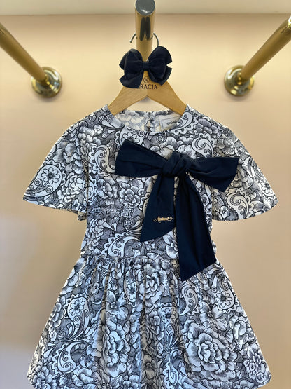 Conjunto Infantil Blusa e Saia Floral Paisley Laço Preto - Animê