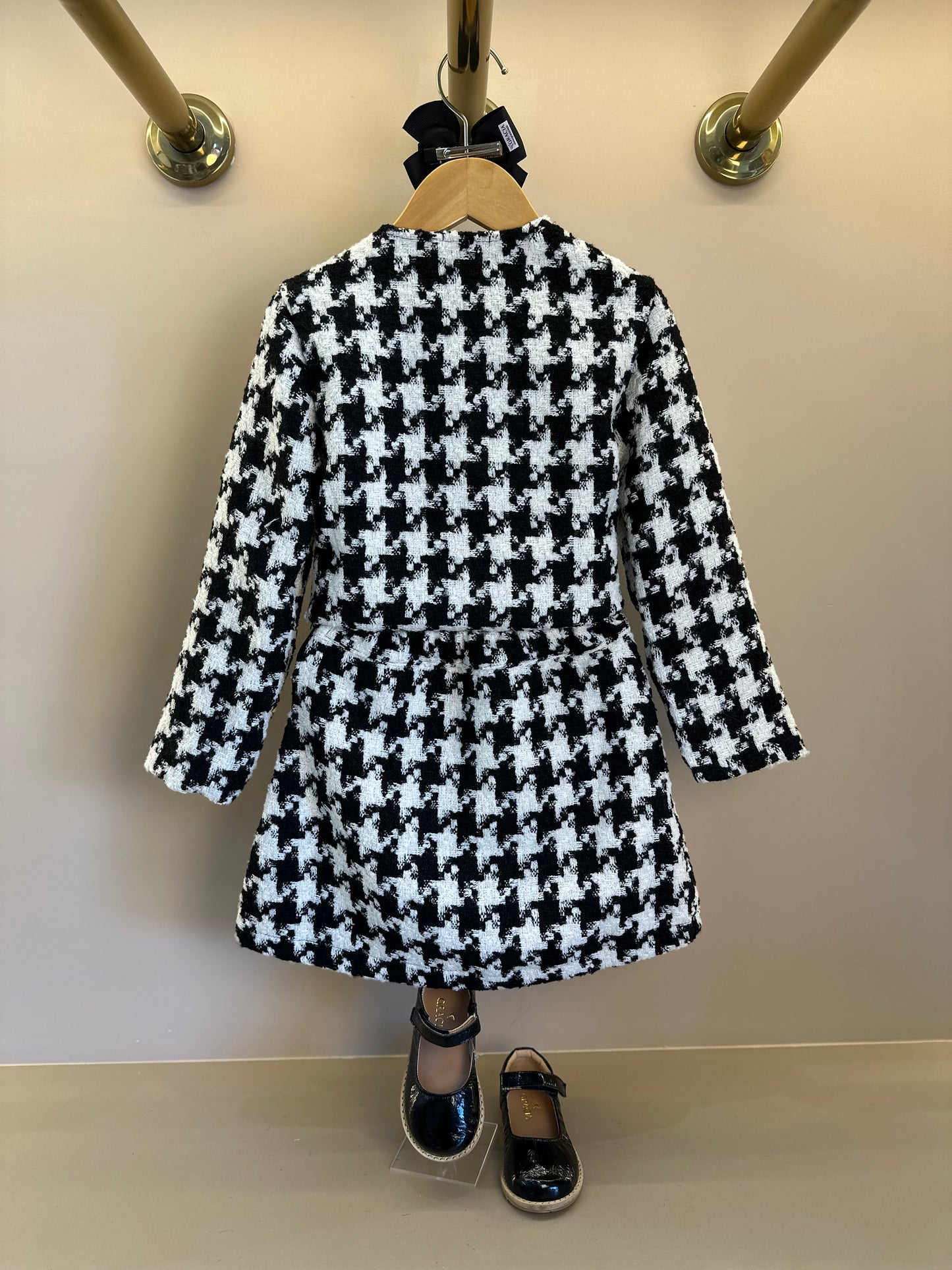 Conjunto Infantil Clássico Tweed Casaco e Saia P&B - Luluzinha