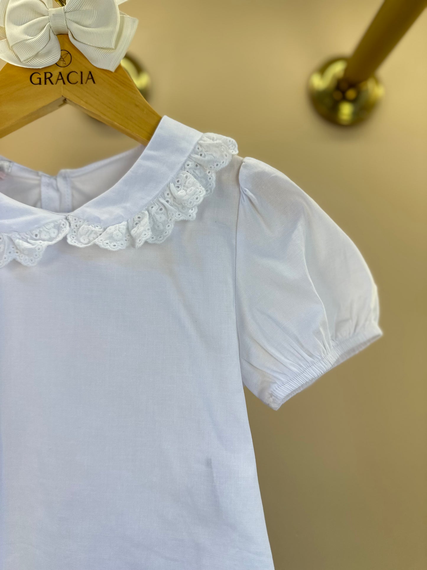 Salopete Infantil Pied Poule Laço com Camisa Gola Babadinho Branca  - Gabriela Aquarela