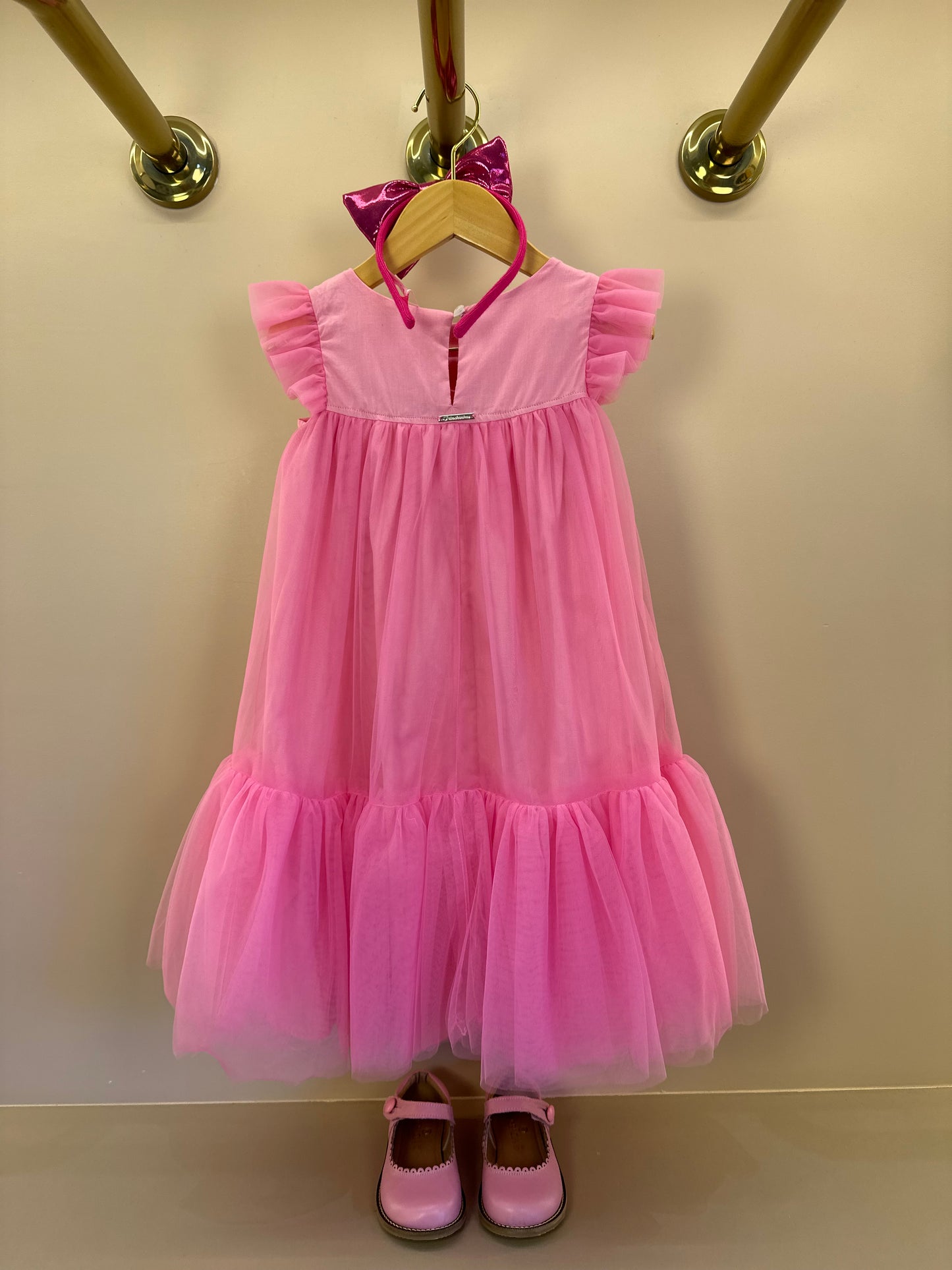 Vestido Infantil Tule Patche Barbie Rosa Ópera - Pituchinhus