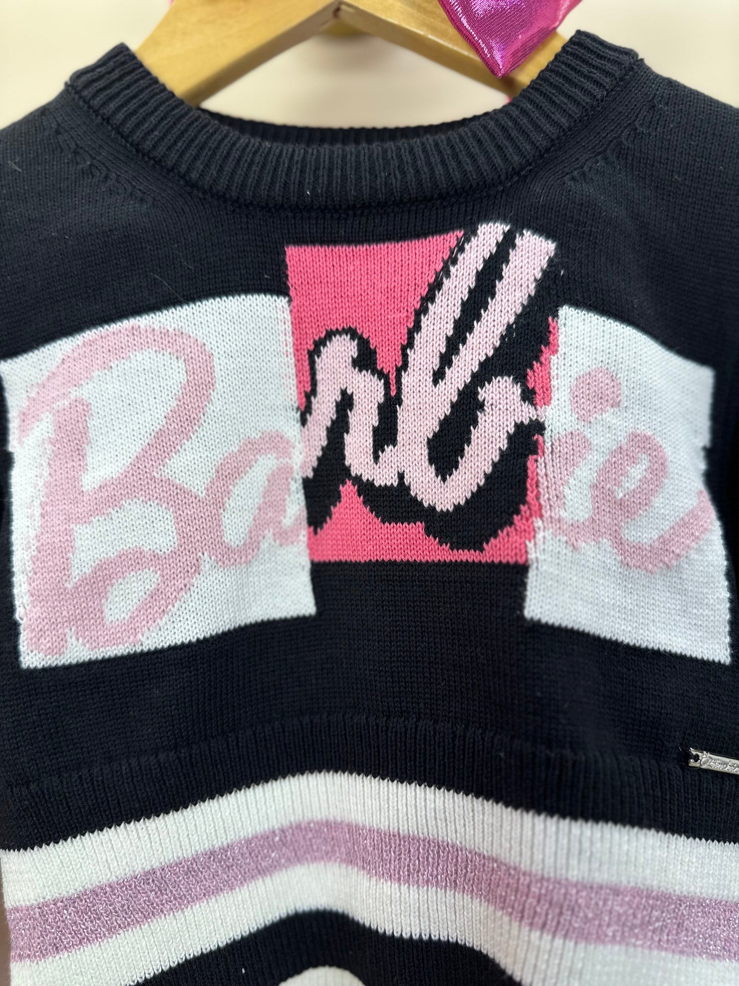 Conjunto Infantil Blusa Tricot Barbie Color Preta e Saia Prata Patche Barbie - Pituchinhus
