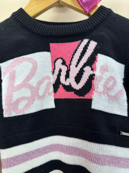 Conjunto Infantil Blusa Tricot Barbie Color Preta e Saia Prata Patche Barbie - Pituchinhus