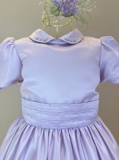 Vestido Infantil Bordados Rococó Francês Lilás - Mio Bebê