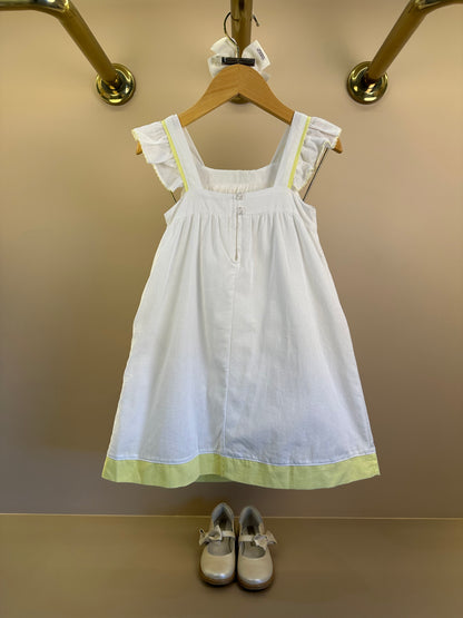 Vestido Infantil Branco Bordado Detalhes Amarelo - Petit Cherie