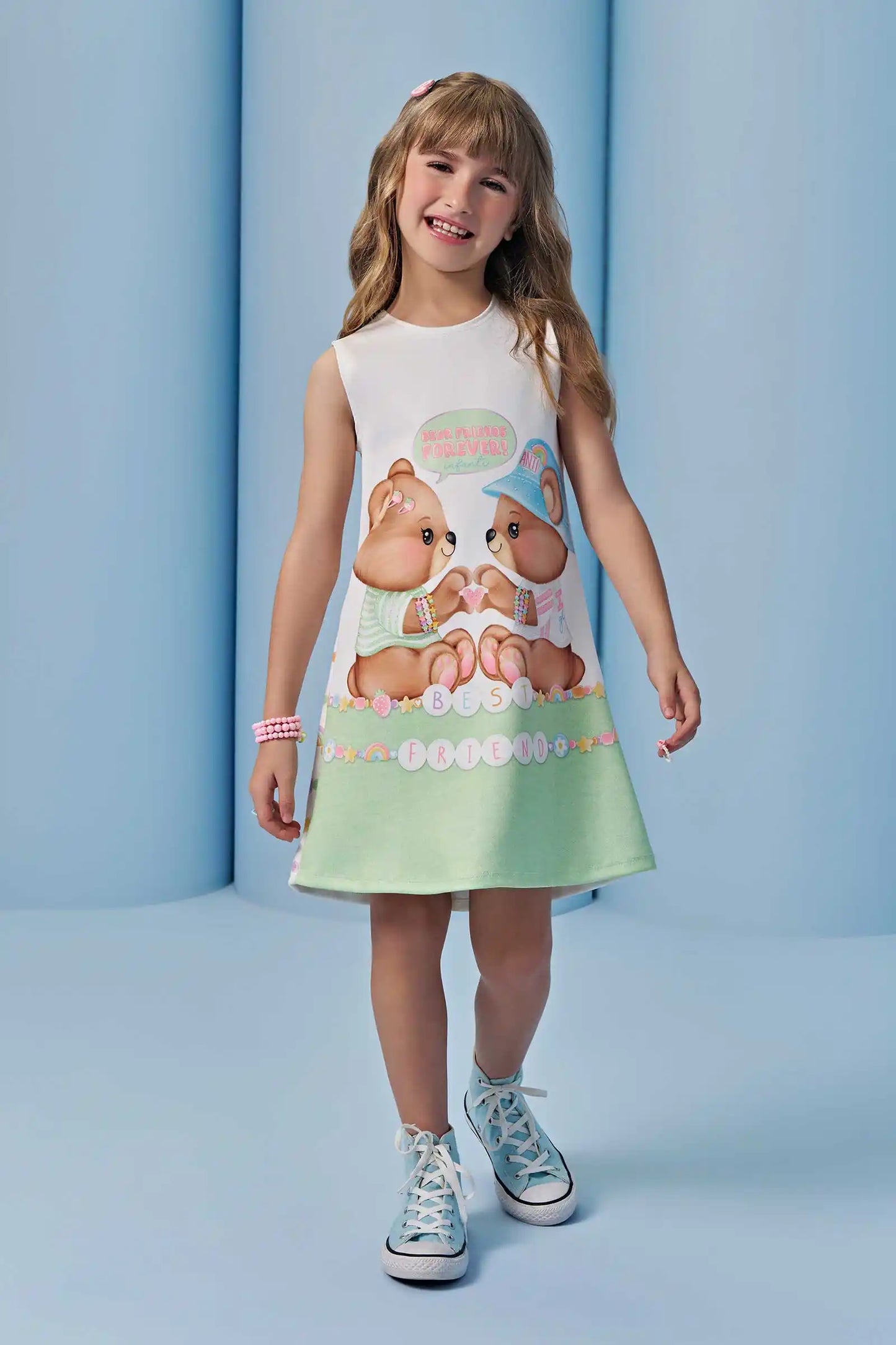 Vestido Infantil Ursinhas Friends Off White - Infanti