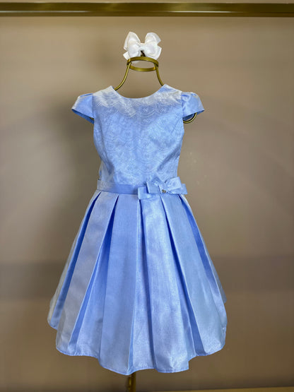 Vestido Infantil Festa Busto Bordado Lacinho Azul Claro - Petit Cherie