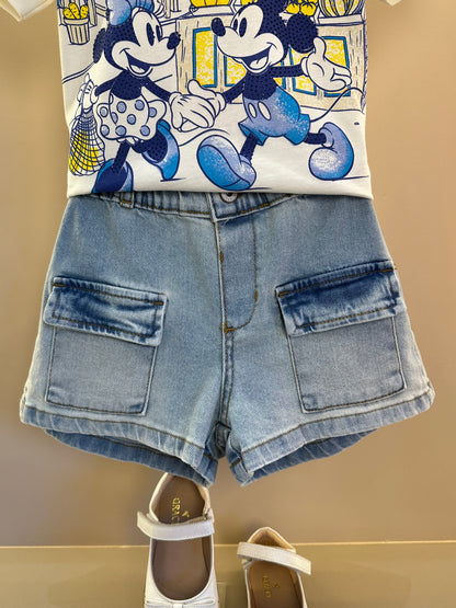 Conjunto Infantil Blusa Mickey e Minnie e  Shorts Jeans Two - Animê