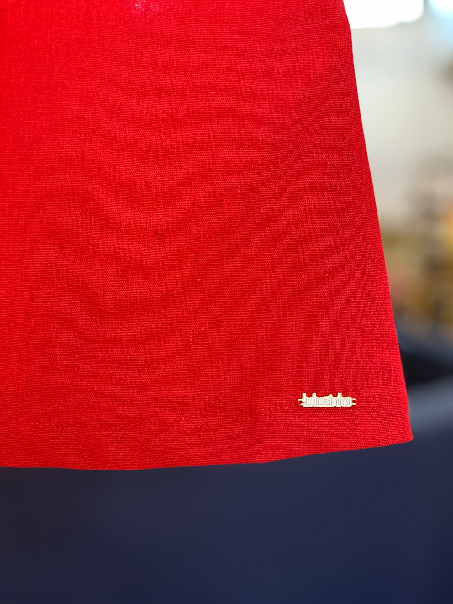 Vestido Infantil Trapézio Linho Vermelho - Luluzinha
