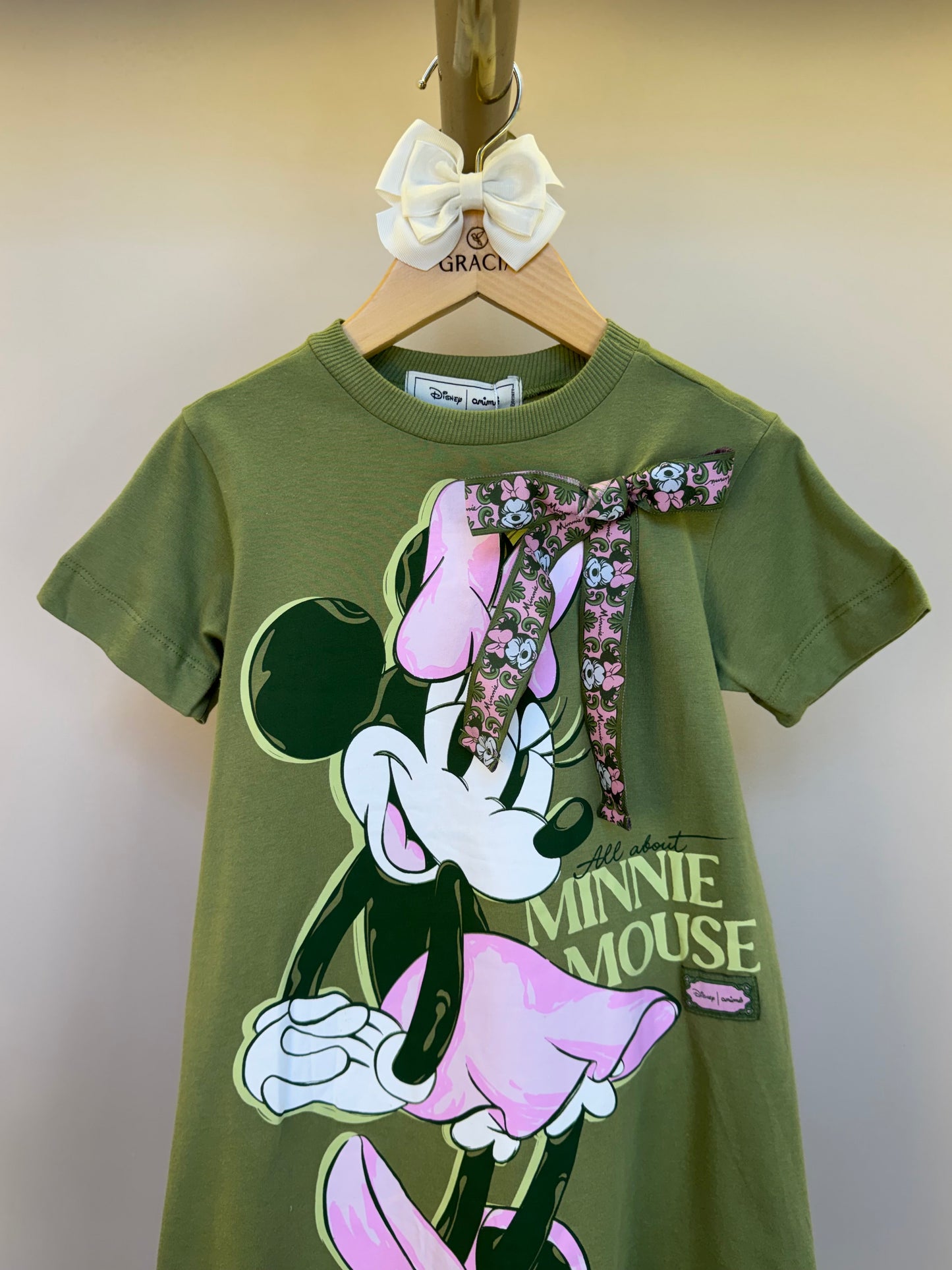 Vestido Infantil Trapézio Laço Faixa Estilizada Minnie Verde Forest - Animê