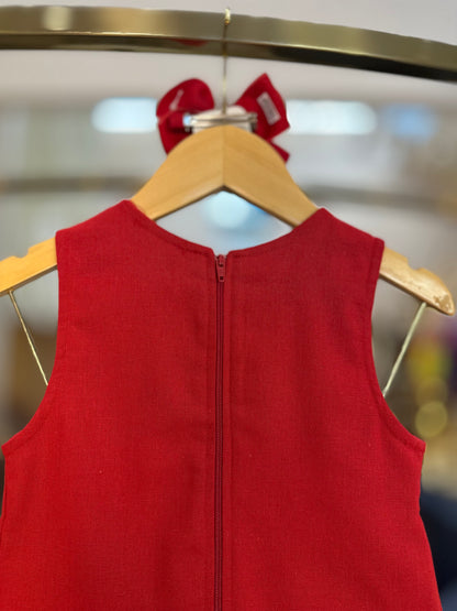 Vestido Infantil Trapézio Linho Vermelho - Luluzinha
