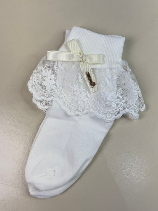 Meia Infantil Clássica Renda Lacinho Marfim - Roana