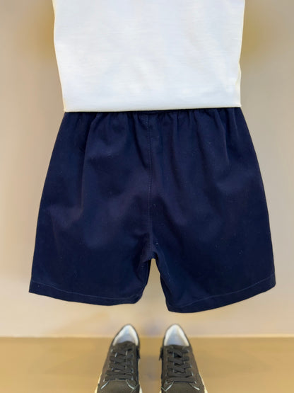 Conjunto Infantil Camiseta Algodão Little Racer e Bermuda Sarja Marinho - Um Mais Um
