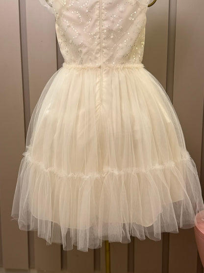 Vestido Infantil Festa Tule Bordado Flocado Busto Amarelo - Petit Cherie