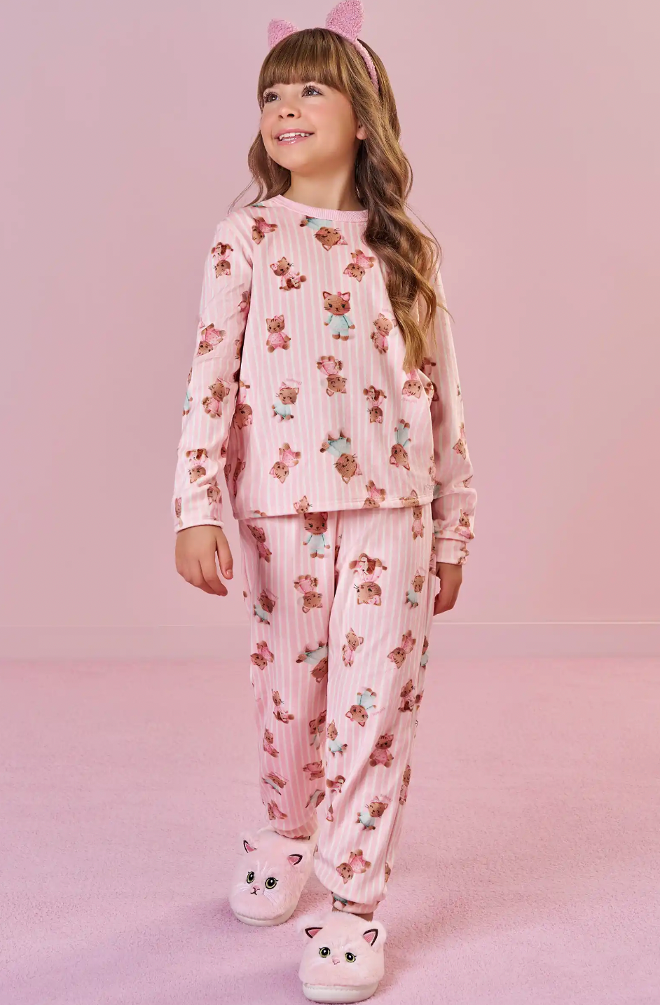 Pijama Infantil Blusão e Calça Fleece Luxo Ursinhas Rosa Claro - Infanti