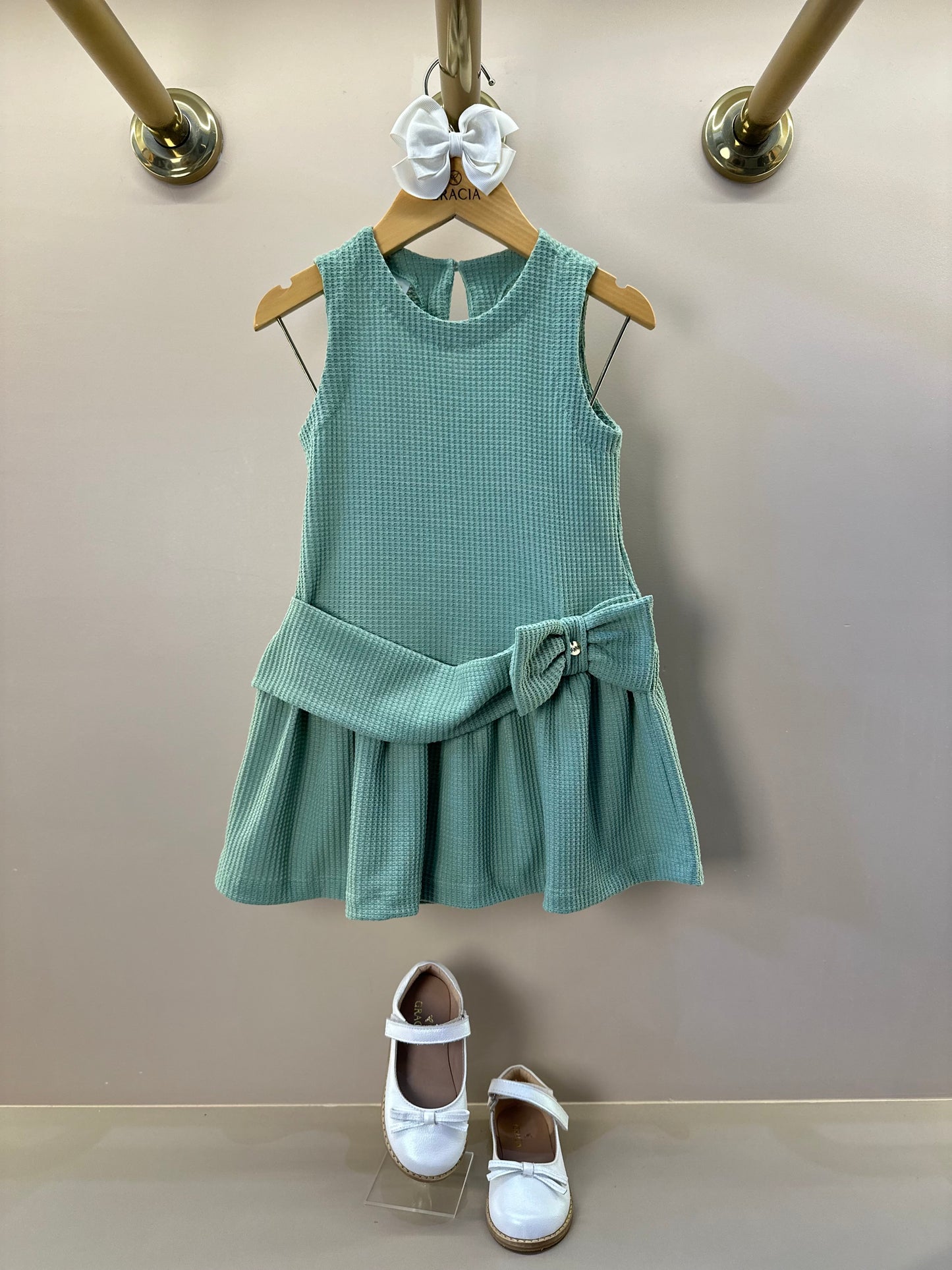 Vestido Infantil Jumper Detalhe Pala e Laço Verde - Beabá