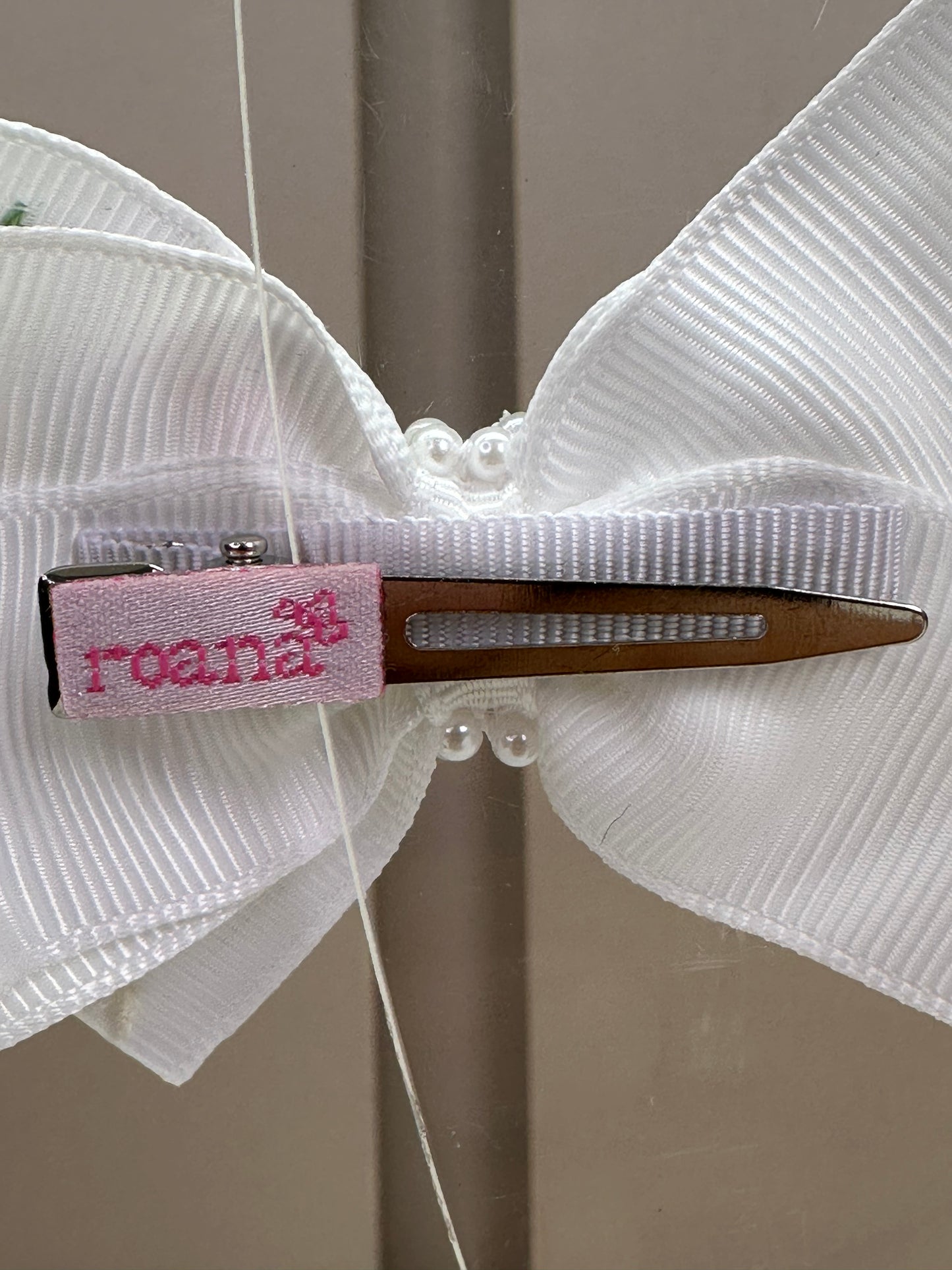 Presilha Infantil Laço Duplo Luxo Bordado Flores Branco - Roana