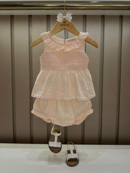 Conjunto Bebê Bata Golinha Bordados e Calcinha - Petit Cherie