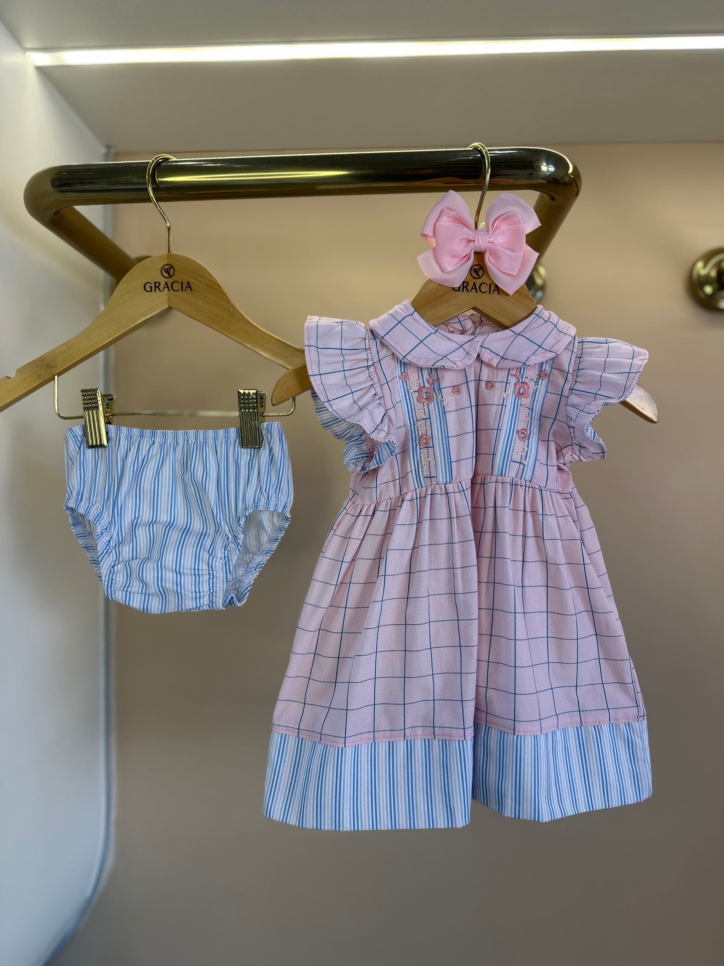 Vestido Bebê Algodão Bordado Golinha Rosa - Charpey