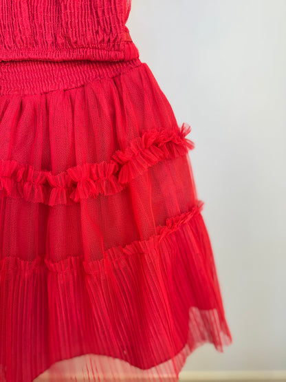 Conjunto Infantil Blusa Lacinhos e Saia-short Tule Babado