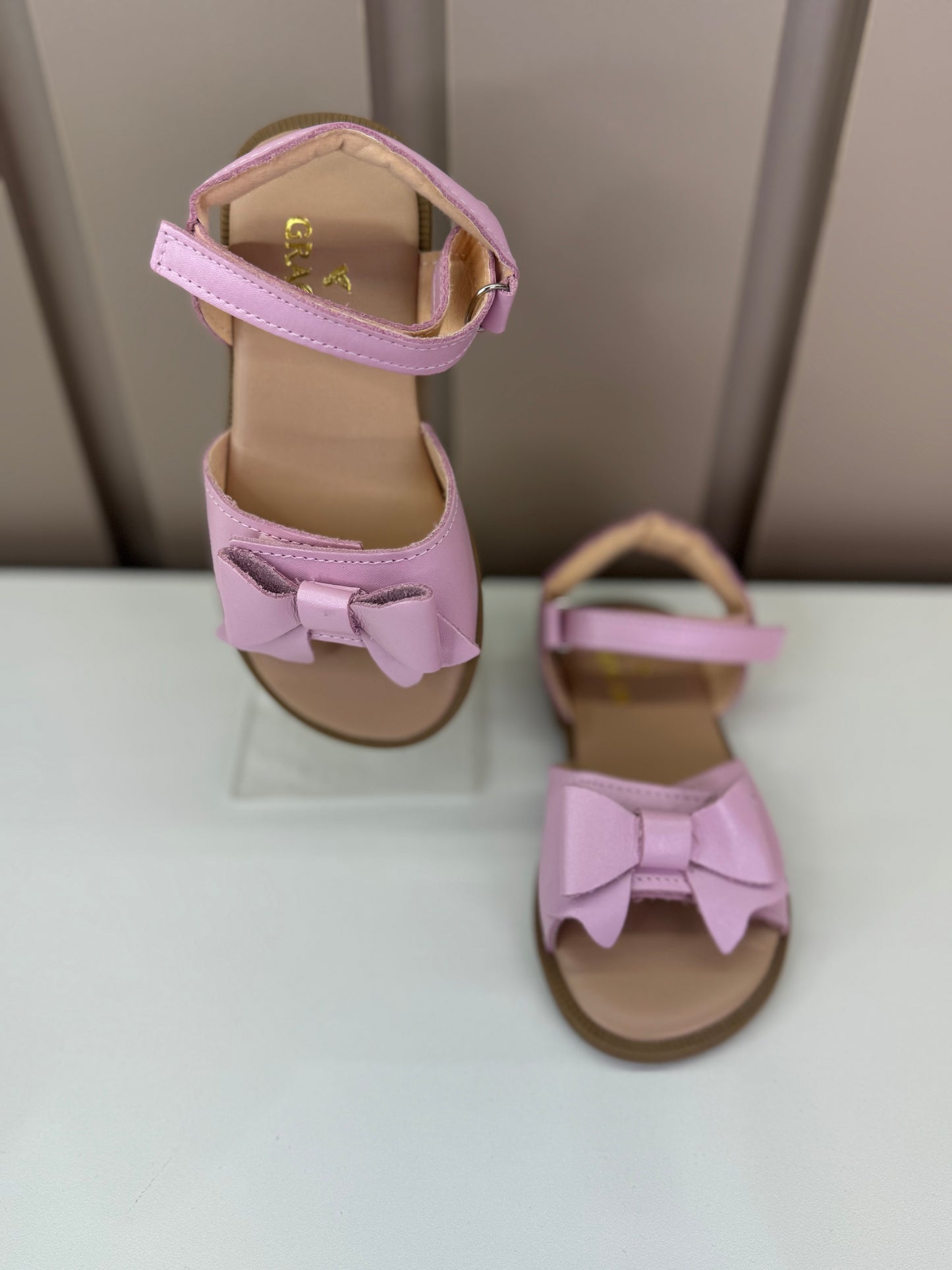 Sandália Infantil Manu Laço Velcro Rosa Perolado - Gracia