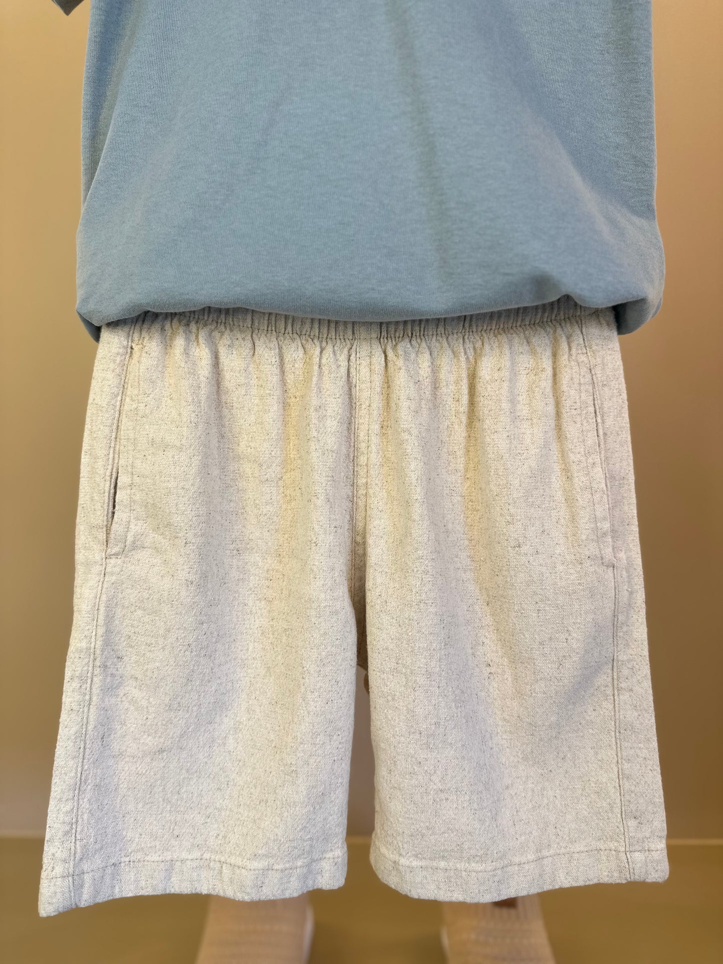 Conjunto Infantil Camiseta Algodão Teddy Conversível Malibu e Bermuda Linho Elastano Bege - Dame