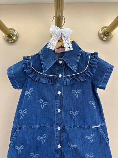 Vestido Infantil Jeans Laços e Cristais - Pituchinhus