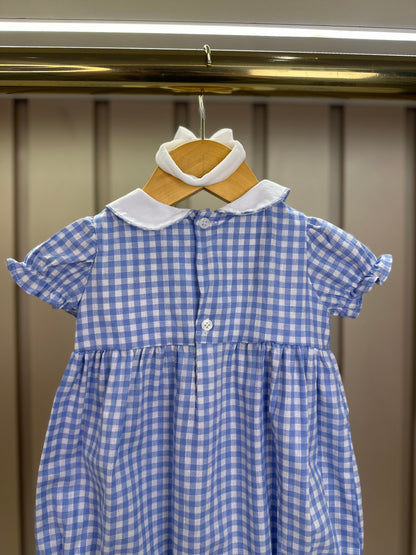 Pimpão Bebê Luxo Gola Bordada Renda Xadrez Azul - Roana