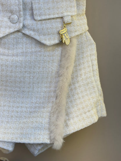 Conjunto Infantil Colete e Shorts Tweed Off White - Animê