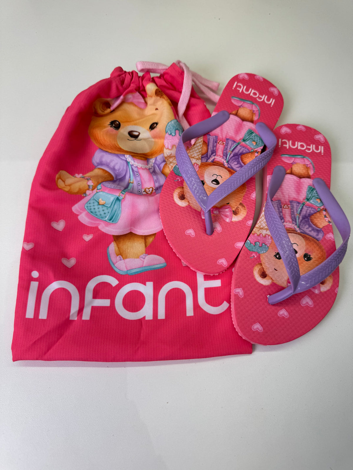 Chinelo Infantil Rosa Ursinha Com Sorvete e Bolsinha - Infanti
