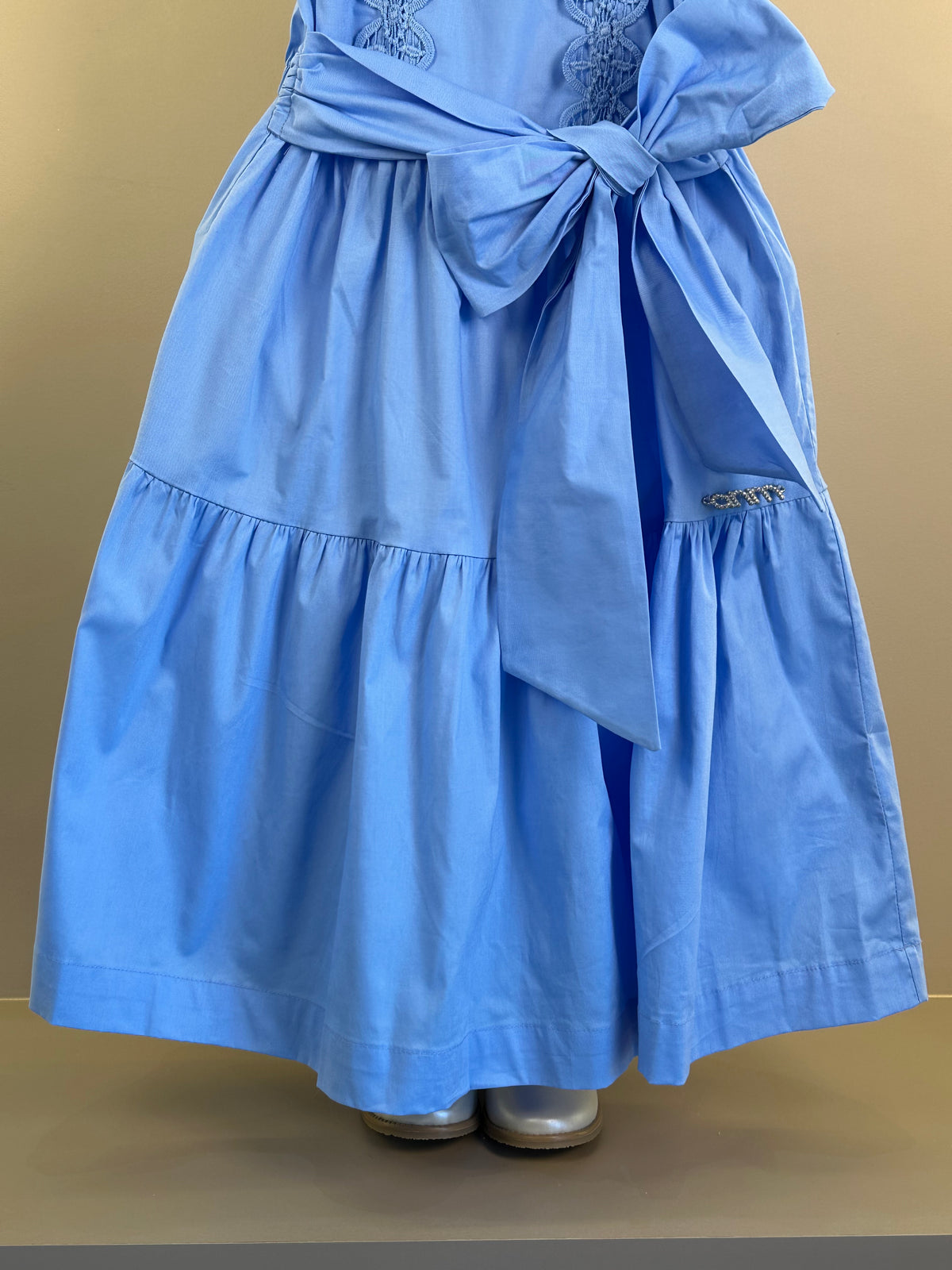 Vestido Infantil Azul Claro Rendinha Laço Maxxi - Animê