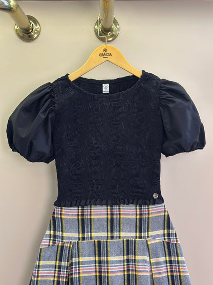 Conjunto Teen Blusa Lastex e Saia Pregas Xadrez - Two In