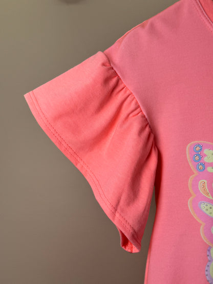 Vestido Infantil Rosa Neon Gatinha e Bolsinha Transversal Colorida - Infanti