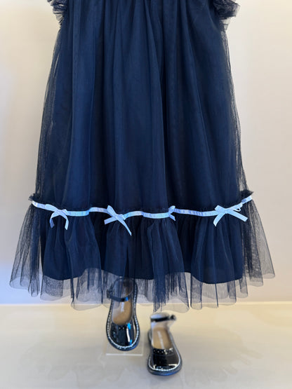 Vestido Infantil Trapézio Bonequinha Luxo Preto Laços Brancos - Petit Cherie