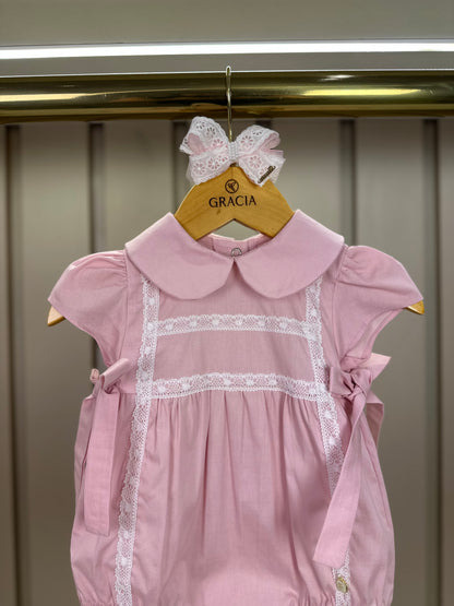 Romper Bebê Fofinho Algodão Manga Princesa Rendas Rosa Claro - Um Mais Um